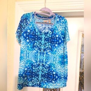 Chico's EASYWEAR Blue Patterned Short Sleeve Top